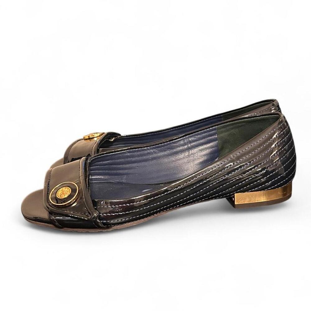 Tory Burch Patent Leather Peep-Toe Flats, Patent Leather, Plate Heel, Size 7.5 - Picture 4 of 6